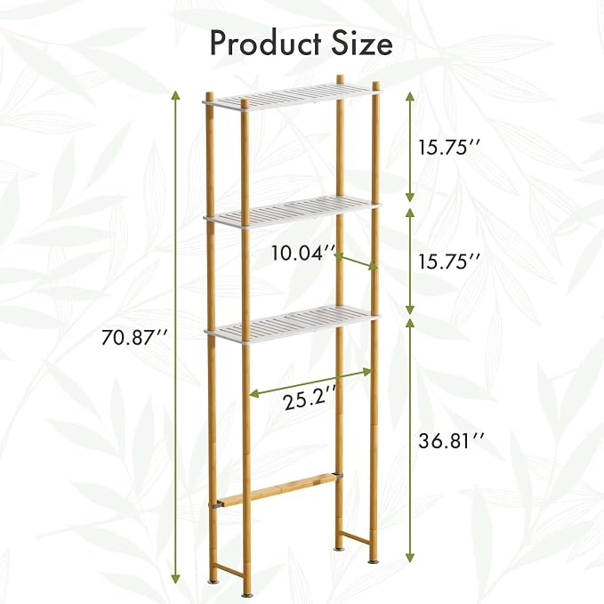 AmazerBath Bamboo Over The Toilet Storage Shelf, 3-Tier Bathroom Storage Organizer Shelf, Above Toilet Storage Rack, Space Saver, White and Natural Color - Image 2