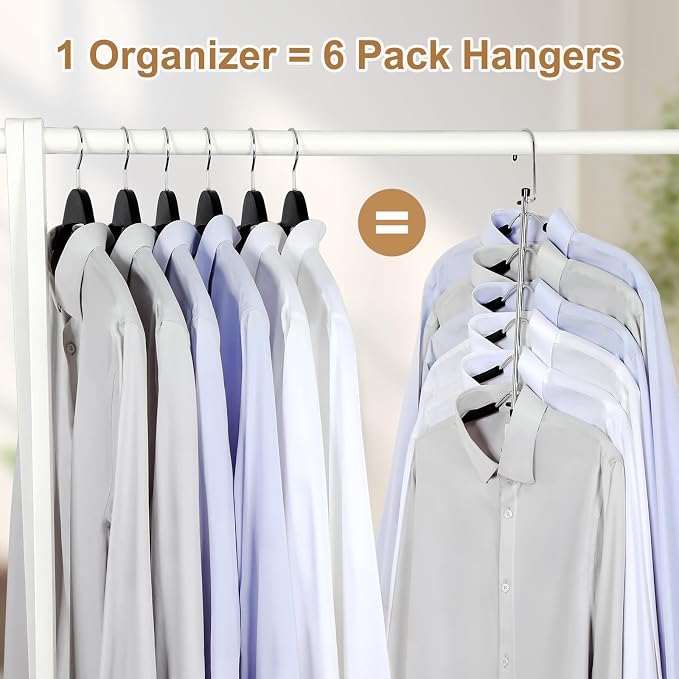 TOPIA HANGER Clothes Hanger Space Saving, 6 Tier Shirt Coat Hangers Space Saving No Bump Shoulder Hangers with No Slip Foam Padded Hangers Organizers and Storage for Men and Women 4 Pack-CT65B - Image 4