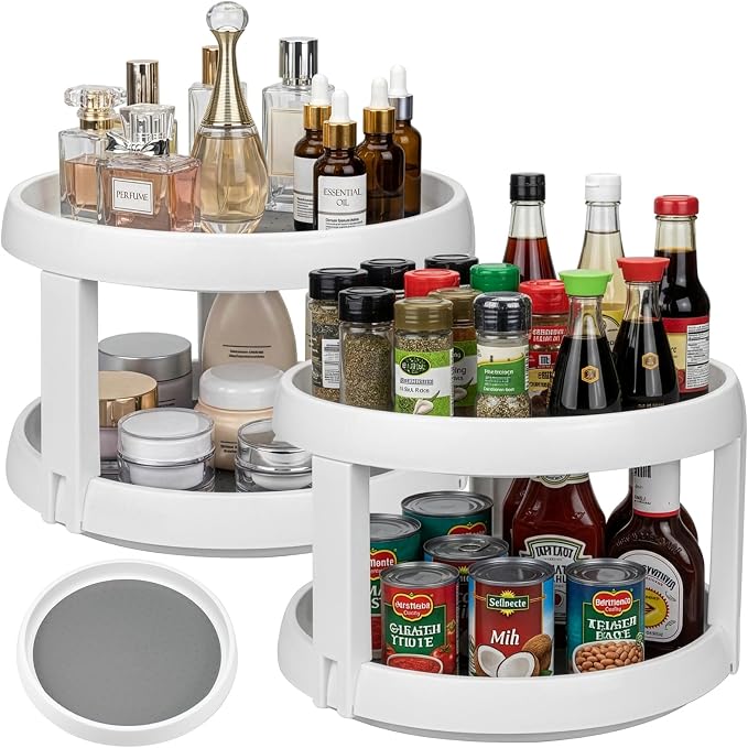 Lawei 2 Pack 2 Tier Lazy Susans Turntable - 10 Inch Pantry Cabinet Lazy Susan Storage Turntable Rotating Spice Rack for Spices, Condiments, Baking by ENJOYEVERYMOMENT