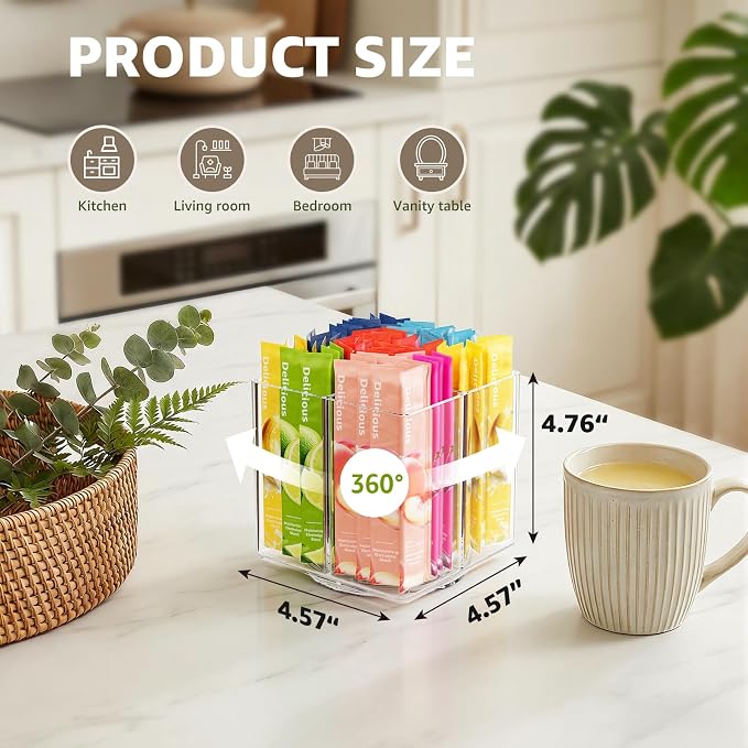 Drink Packet Organizer, Rotating Turntable Organizer with 4 Compartments - Image 2