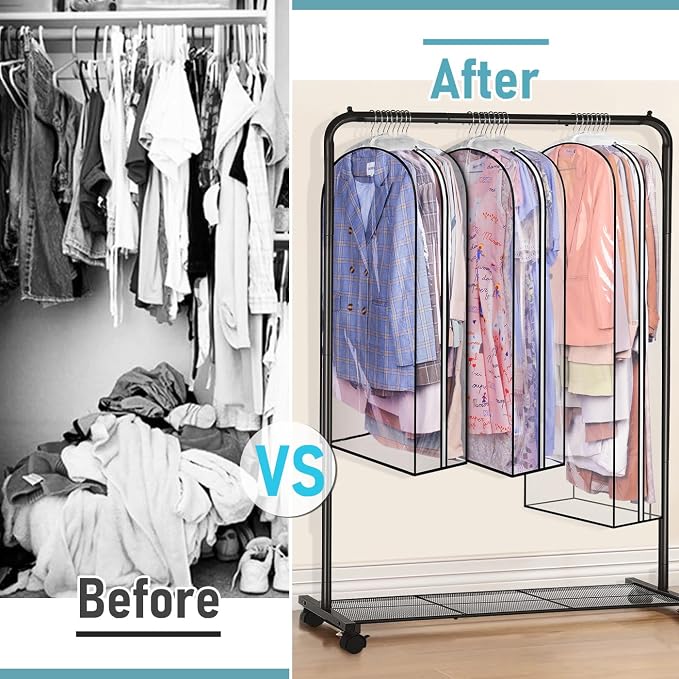 MISSLO 10" Gusseted All Clear Garment Bags for Hanging Clothes 40"+50" Suit Bags for Closet Storage Dresses Protectors for Shirts, Coats, Gowns, 3 Packs - Image 7