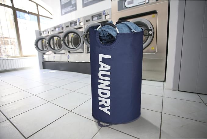 Maxsilan 90L Large Laundry Basket Bag, Collapsible Tall Hamper, Dark Blue - Image 9