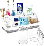 Bathroom Counter Organizer and Storage with 2 Pack Qtip Holder Dispenser, 7 Slots Detachable Toothbrush Holders for Bathrooms, Anti-Slip Electric Toothbrush and Toothpaste Holder Countertop by Homtalker