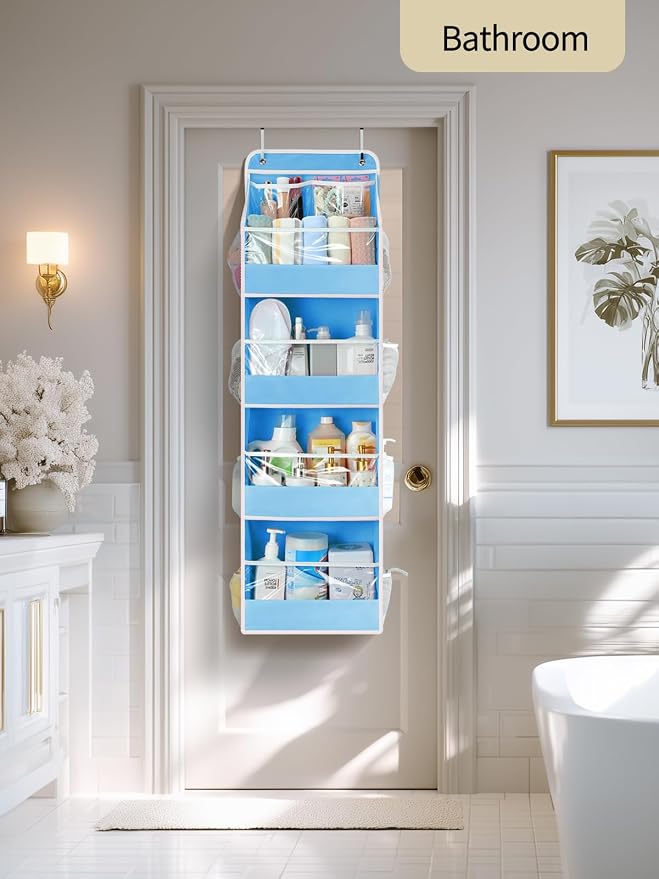Yecaye 5 Tier Over the Door Organizer, Swing-proof Door Organizer Hanging with Clear PVC Windows, Behind the Door Storage for Bedroom Nursery Closet Laundry Pantry Bathroom, Blue - Image 7