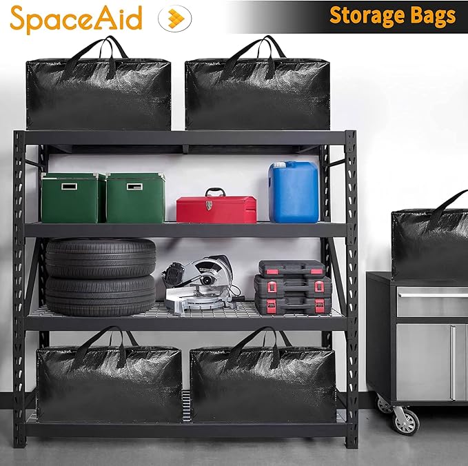 SpaceAid Heavy Duty Moving Bags, Extra Large Storage Totes W/Backpack Straps Strong Handles & Zippers, Alternative to Moving Boxes, Packing & Moving Supplies, Black (4 Pack) - Image 3