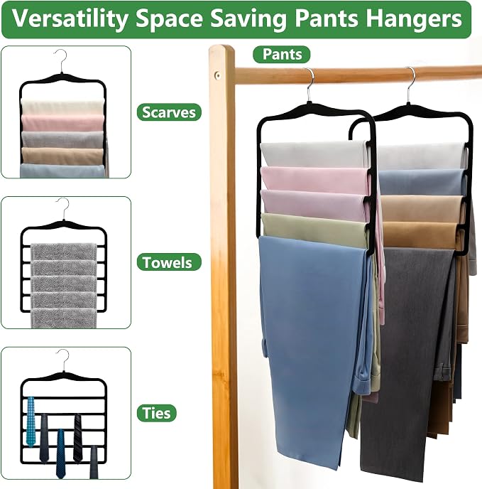 Closet Organizers and Storage, 3 Pack Pants Hangers Space Saving | Organization and Storage, Velvet Hanger for Dorm Room for College Students Girls Boys Guys Hanging Jean Scarf - Image 5