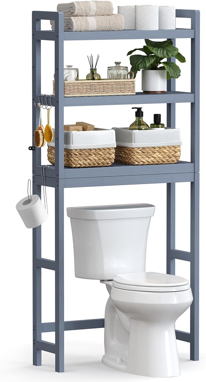 SONGMICS 3-Tier Bamboo Over The Toilet Storage, Adjustable Shelf, 66.9''H by Unknown