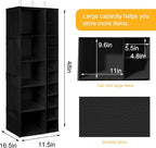 Libeder Shoe Organizer for Closet, 15 Shelf Hanging Closet Storage Shelves - 10 Shoe Rack Organizer and 5 Compartment for Clothes with 6 Side Mesh Pockets for Scarf, Socks,Gloves, Black - Image 2