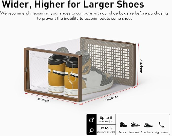 Kuject X-Large Shoe Storage Boxes 12 Pack, Clear Stackable Shoe Organizer | Shoe Case for Closet, Entryway & Under-Bed Storage, Drop-Front Design, Space-Saving Solution for Family Organization,Brown - Image 2
