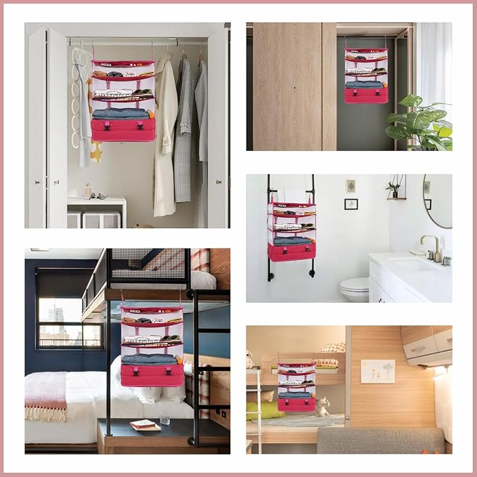 Surblue Hanging 3-Shelf Closet Organizer Pocket Collapsible Washable Oxford Fabric with 2 Hooks (XL 17.71 * 11.81 * 20in, Rose) - Image 7