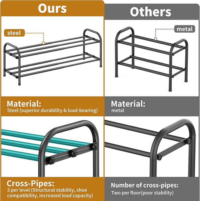 Hleelomi 2-Tier Metal Expandable Shoe Rack for Closet and Entryway, Black - Image 3