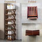 5 Tier Foldable Shoe Rack, Bamboo Vertical Shoe Organizer Tall for Multifunctional Narrow Shoe Shelf for Entryway, Closet, Corner, Bedroom, Hallway(Brown) - Image 5