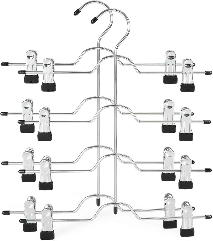 TOPIA HANGER 4 Tier Metal Skirt Hangers with Clips 80% Space Saving 2 Pack by TOPIAHANGER