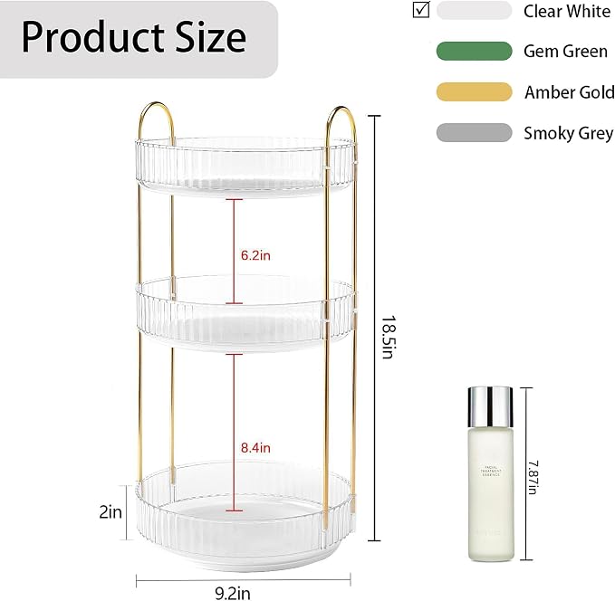 YCIA&DONE 360 Rotating Makeup Organizer and Storage for Vanity Countertop 3 Tiers, High Capacity Cosmetic Skincare Perfume Organizers for Dresser Bathroom Lazy Susan (Clear White) - Image 4