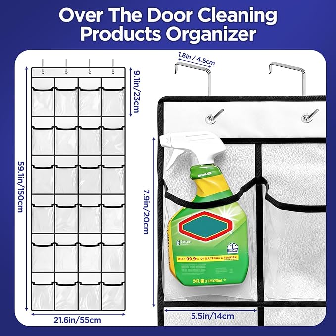 Clear Cleaning Supplies Organizer,Cleaning Products 24 Large Pockets - Image 3