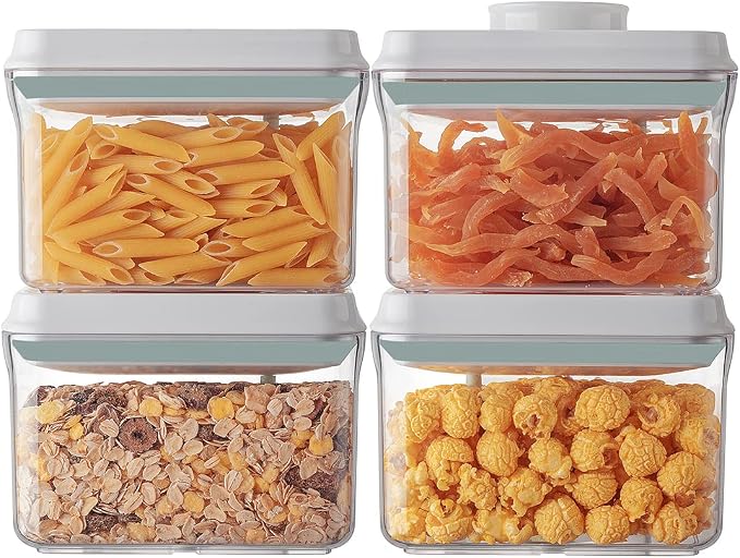 Ankou Airtight Container Set (1000ml 4 Pcs) Stackable One Press Openning Food Containers for Snacks Sugar Salt Herbs Spices Coffee Bean Formula Popcorn BPA-Free Tight Seal - Clear (1.0 QT * 4) by ANKOU