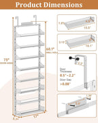 POKIPO Over the Door Pantry Organizer 8-Tier, Large Metal Door Spice Rack with Adjustable Basket, 2 in 1 Wall Mount or Hanging Heavy-Duty Pantry Door Storage Shelf for Kitchen and Bathroom, White - Image 7
