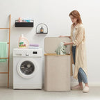 Lifewit 150L Large Laundry Basket with Lid, 2 Removable Bags, Beige - Image 2