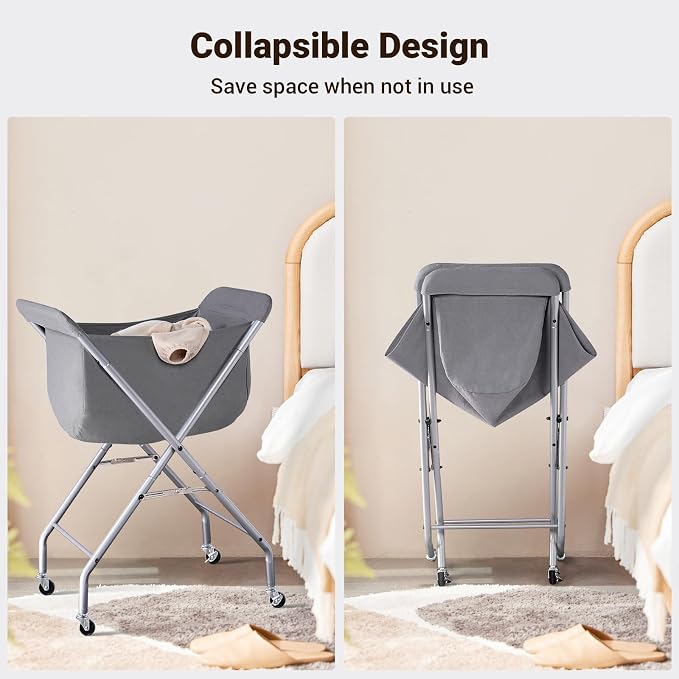 ELYKEN Laundry Basket with Wheels, Collapsible Laundry Hamper, Gray - Image 5
