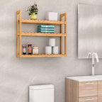 Domax Bamboo Bathroom Shelf 3-Tier Wall Mount Storage Rack Multifunctional Adjustable Layer Free Standing Over Toilet Utility Shelves Living Room Kitchen (Bamboo) - Image 2