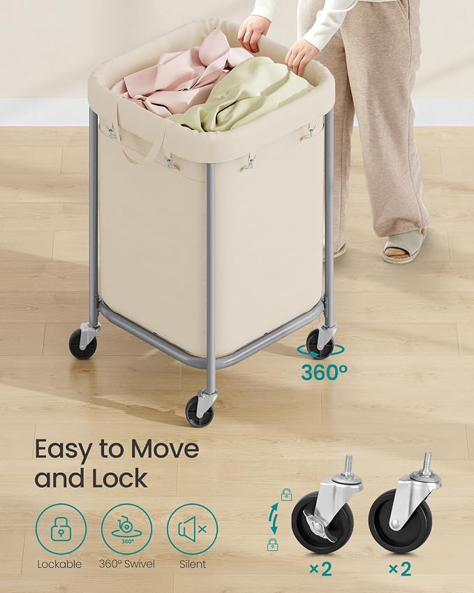 SONGMICS Laundry Basket with Wheels, 170L, Steel Frame, Removable Bag - Image 6