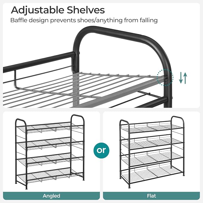 SONGMICS 4-Tier Stackable Metal Shoe Rack, Holds Up to 16 Pairs of Shoes | Shoe Organizer for Closet, Entryway, and Small Spaces, with Adjustable Slanted Shelves, Black, DAVIAN Collection ULMR067B01 - Image 9