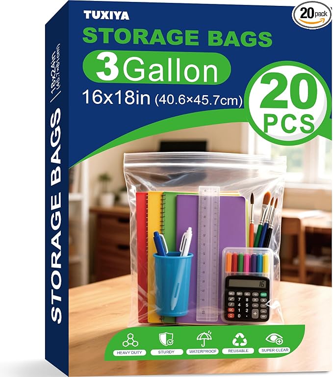 TUXIYA 20PACK 3 Gallon Large Zipper Bags for Storage 16" x 18" Storage Bags by Unknown
