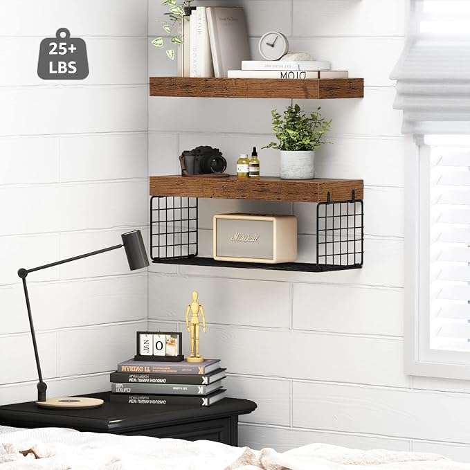 QEEIG Bathroom Shelves Over Toilet - Wall Mounted Floating Shelves Toilet Paper Storage Small Farmhouse Decor Shelf 16 inch Set of 2, Rustic Brown (019-BN2) - Image 4