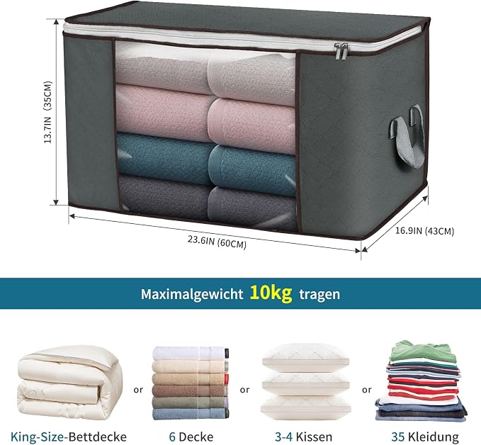 90L Large Storage Bags, 2 Pack Clothes Storage Bins Closet Organizers | Foldable Storage Containers, with Reinforced Handle, for Clothing, Blanket, Comforters, Bed Sheets, Pillows and Toys - Image 2
