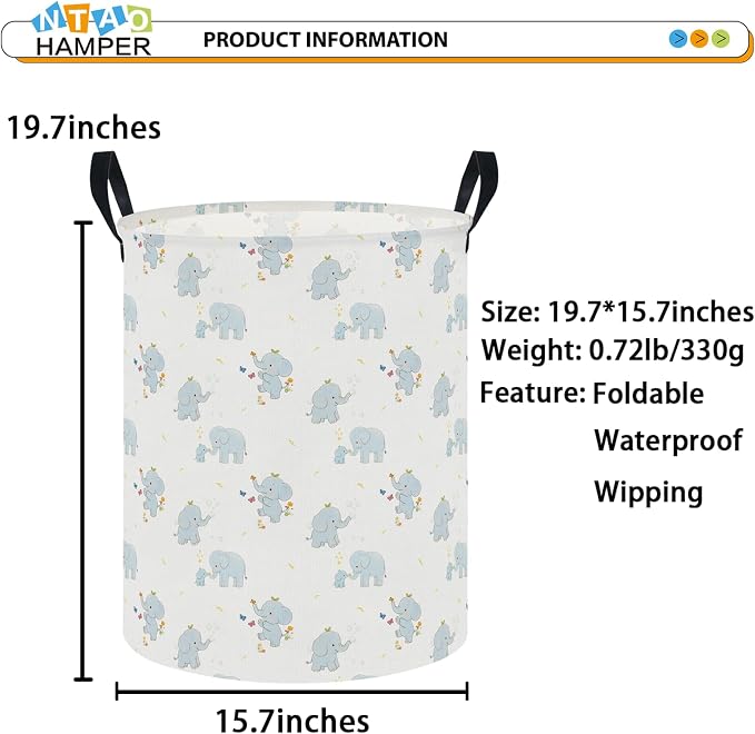 Waterproof Laundry Hamper, Joyful Elephant - Image 2
