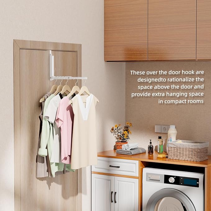 BAKON Over The Door Hanger Folding Clothes Drying Rack, Dorm Room Essentials for Guys Girls, Space Saving Over Door Hooks for Hanging Clothes Coat Towel Robe, College Dorm Essentialsls - 1 Pack - Image 2