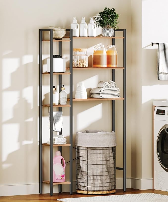 HOOBRO Over The Toilet Storage, 8-Tier Bathroom Organizer Over Toilet Shelf, Storage Rack Above Toilet Stand, Freestanding Space Saver, Toilet Paper Holder, Rustic Brown and Black BF86TS01 - Image 8