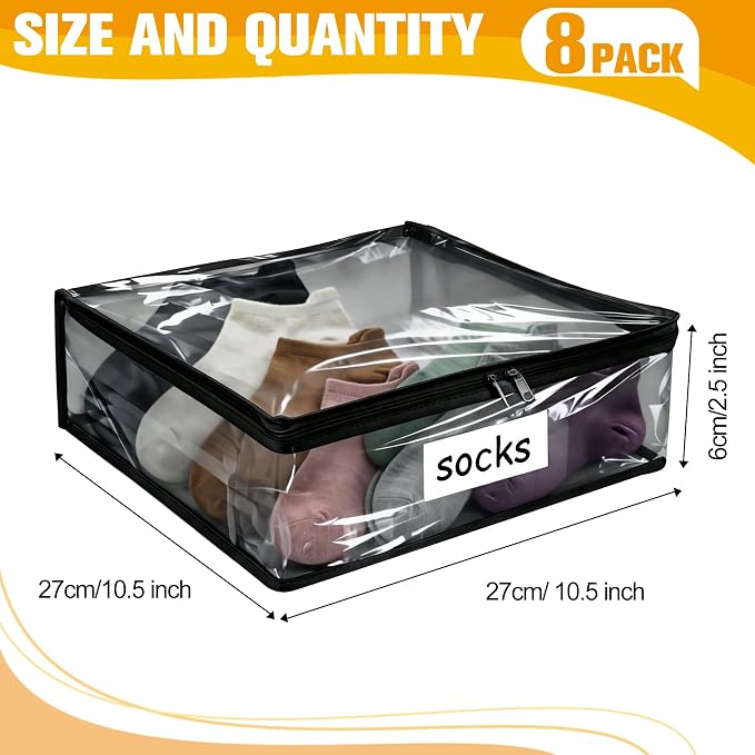 Plastic Storage Bags with Easy-Glide Zipper, Pack of 8, Durable Clear Vinyl Zippered Storage Bags for Clothes Sweaters Comforters Blankets Sheets Bedding (10.5 x 10.5 x 2.5 Inch, Transparent Black) - Image 2