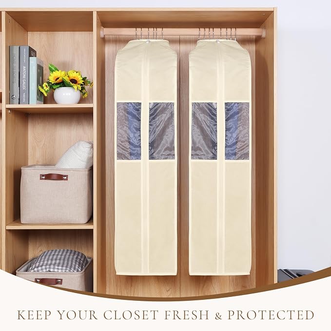 Univivi 40 Inch Cloth Garment Bags for Hanging Clothes 2 Pack, Beige - Image 3