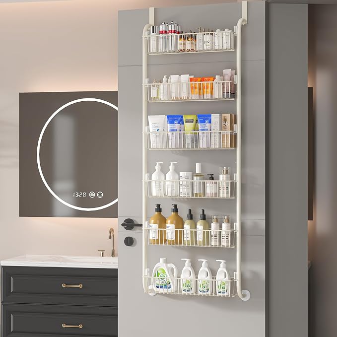 MIAOLI Over the Door Pantry Organizers and Storage, 6-Tier Spice Rack, Home & Kitchen Storage Shelves for Cabinet, Large Capacity Hanging Seasoning Organizer, Laundry Room Organization, White - Image 8