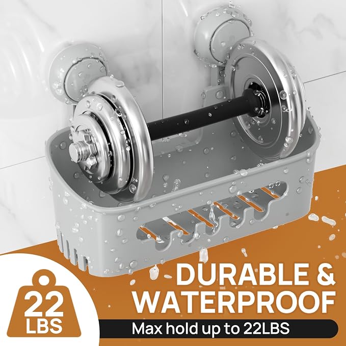 LEVERLOC Shower Caddy Suction Cup Set Shower Organizer & Soap Holder, Grey - Image 3