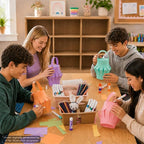 6 Pack Plastic Classroom Organizer Caddy with Handle, Boho Pastel - Image 5