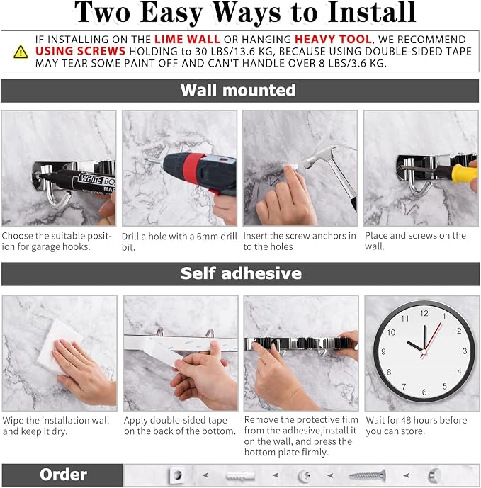 2 Pack Broom Holder Wall Mount, 5 Racks 4 Hooks Mop and Broom Organizer - Image 5