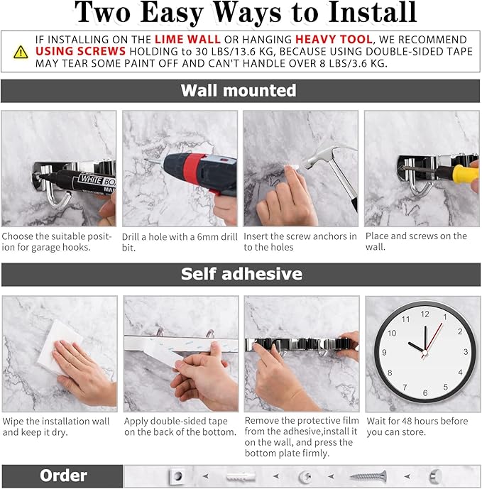 2 Pack Broom Holder Wall Mount, 3 Racks 4 Hooks Mop and Broom Organizer - Image 5
