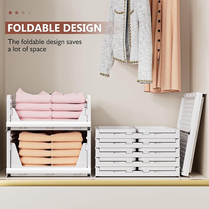 4 Pack Folding Closet Organizers Storage Box, Stackable Storage Bins, Plastic Drawer Basket Closet Storage for Wardrobe Cupboard Kitchen Bathroom Office White-4L - Image 6
