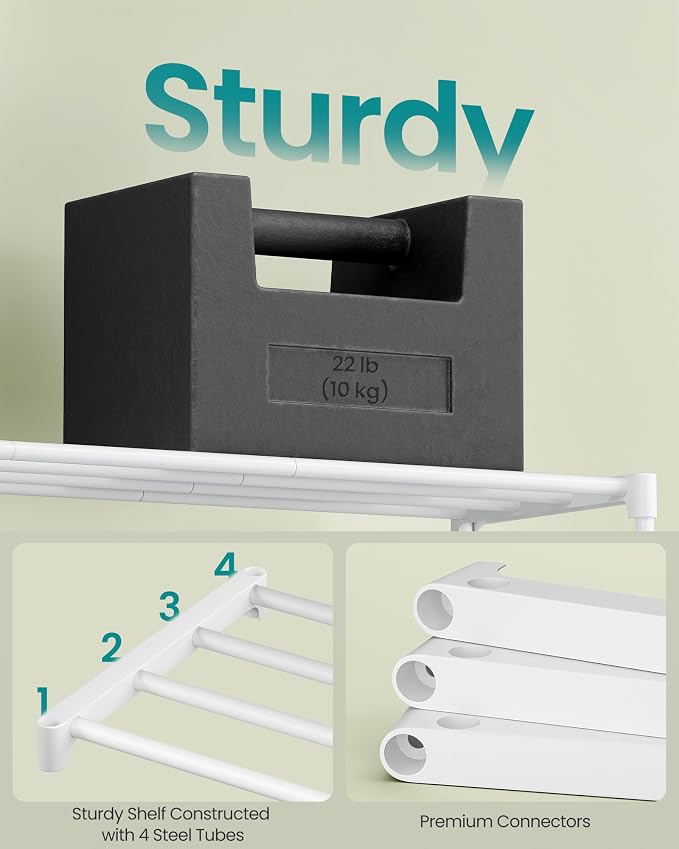 SONGMICS Shoe Rack, 4-Tier Shoe Organizer, Metal Storage Shelf | for Entryway, Upright or Upside Down, for 20-25 Pairs, Stackable, 11.8 x 36.2 x 29.1 Inches, Pearl White ULSA014WK01 - Image 5