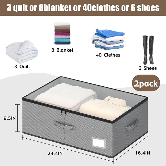 EE-RoomWorld Under Bed Storage with Wheels, No Assemble Required 10 inches height Under Bed Storage bins,Large capacity Rolling Underbed Shoe Storage containers，dorm underbed storage drawers - Image 3