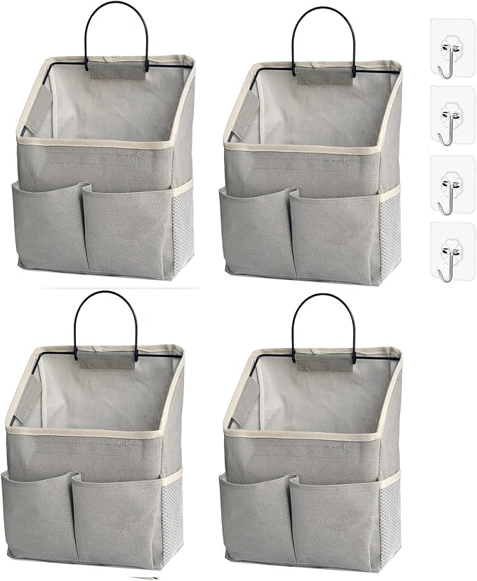 4pcs Wall Hanging Storage Bag,Wall Hanging Organizer bags with Pockets, Wall Organizer Storage for Dormitory Bathroom Bedroom (Grey-upgraded) by Someteth