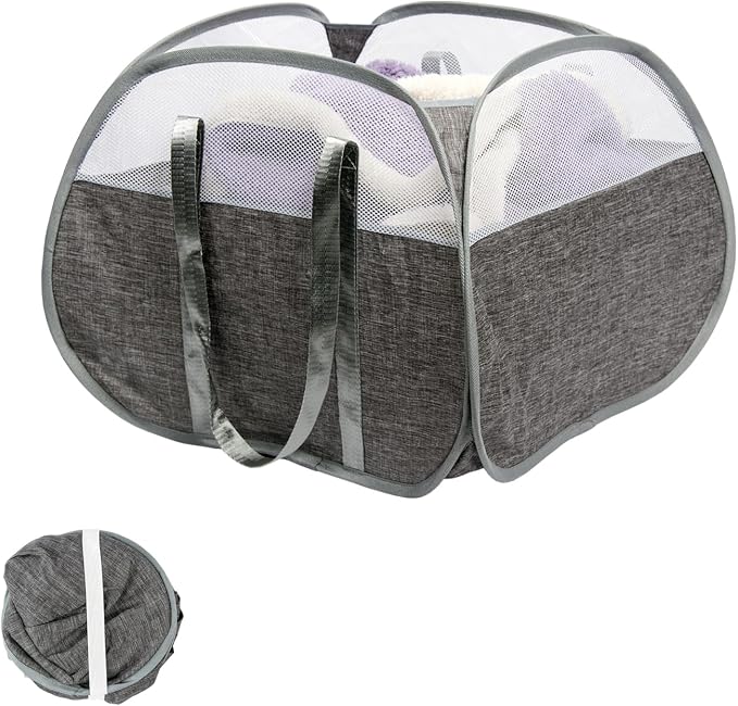 Collapsible Laundry Basket, 90L Tear Proof Mesh Pop-up Hamper by HEDONLEE