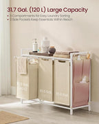 VASAGLE Laundry Hamper with Shelf, 3 Pull-Out Bags, 3 x 10.6 Gallons (40 L) - Image 3