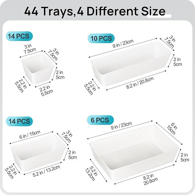 Vtopmart 44 PCS Plastic Drawer Organizer Set, Vanity Organizer Trays, White - Image 2
