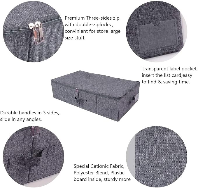 2pcs Rigid Underbed Zip Lid Storage Boxes, Clothes, Blankets Organizer Bins - Image 3