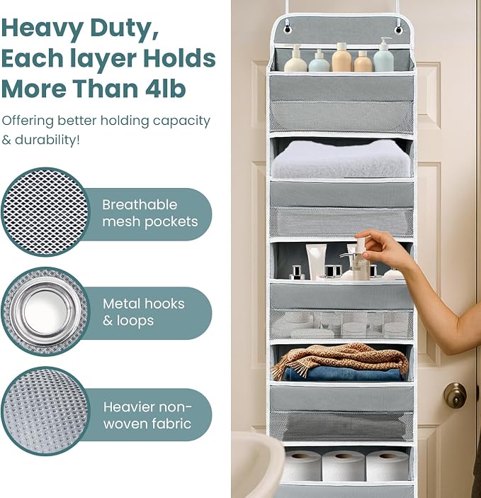 Over the Door Organizer with 10 Side Mesh Pockets,6 Shelf - Image 3