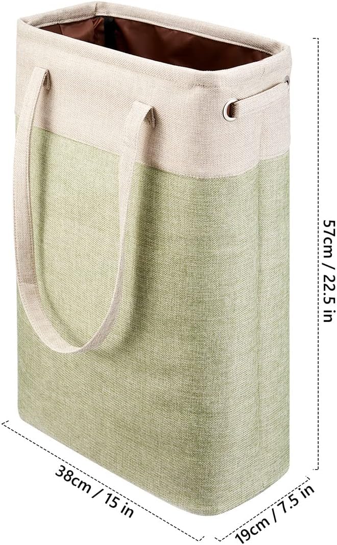 Laundry Basket with Handles Beige&Green Slim Laundry Bin Collapsible Dirty Clothes Basket Narrow Laundry Bag Foldable Dirty Hamper for Camping, Dorms, Apartments - Image 5