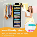 Weekly Clothes Organizer for Kids, Days of The Week Clothes Organizer with 6 Side Pockets, 5-Shelf Hanging Closet Organizer with Monday Through Friday Labels, Weekly Clothing Prepare & Divider - Image 6